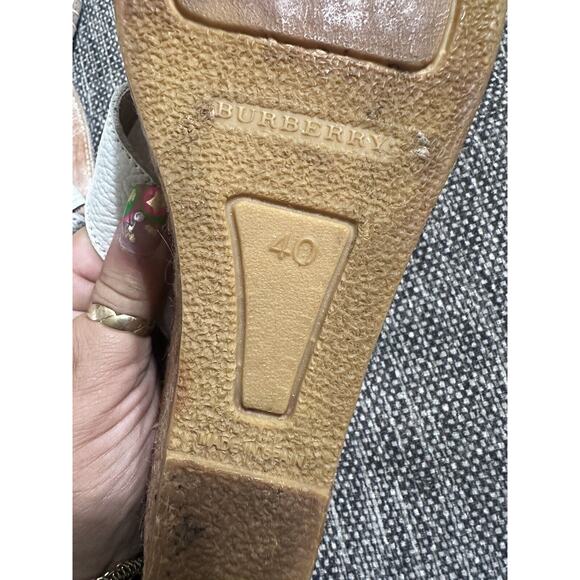 Burberry Women's Cream Leather Burberry Print Thong Espadrilles Wedge Sandal 40 - Picture 6 of 7
